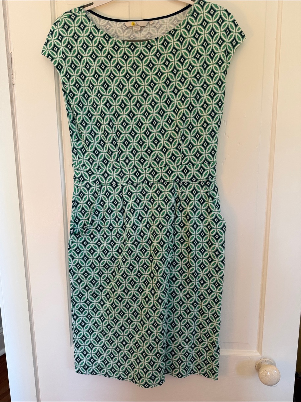 Boden Green Geometric Cap-Sleeve Dress SZ 8